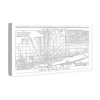 Pist Avenue Haritalar ve Bayraklar Duvar Sanat Tuval Baskılar 'Chicago Demiryolu Blueprint Harita Gümüş' ABD Şehirler