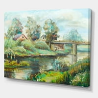 Designart 'Rustik Manzara Köprü İle Nehir Üzerinde' Göl Evi Tuval Duvar sanat Baskı