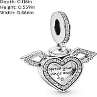 Pandora Gümüş Kübik Zirkonya ile Kalp ve Melek Kanatları Dangle Charm