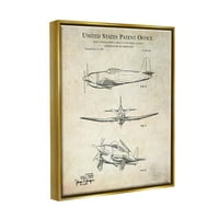 Stupell Industries Vintage Tarihi ABD Uçak Grafik Sanatı Metalik Altın Yüzen Çerçeveli Tuval Baskı Duvar Sanatı,