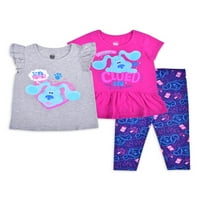 Blue's Clues & You Baby Girls & Toddler Girls Çarpıntı Kollu Tişört, Peplum Tişört ve Tayt, 3'lü Kıyafet Seti