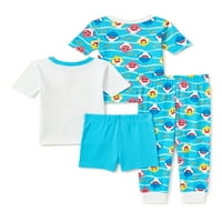 Bebek Köpekbalığı Yürümeye Başlayan Çocuk Rahat Fit Pamuk Kısa Kollu Pijama, 4 Parçalı Set, Boyutları 12M-5T