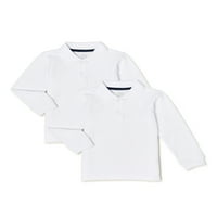 Wonder Nation Yürüyor Boys Okul Üniforması Uzun Kollu Pike Polo Gömlek, 2'li Paket, Beden 2T - 5T