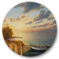 Designart 'Deniz Kenarında Romantik Sabah' Denizcilik ve Kıyı Çemberi Metal Duvar Sanatı - Disc of 23
