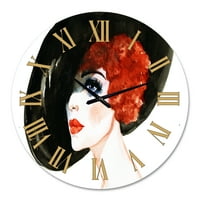 Designart 'Şapkalı Kırmızı Başlı Bayan Kadın Portresi' Modern Duvar Saati