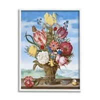 Stupell Industries kenarında Buket Çiçek Klasik Ambrosius Bosschaert Boyama Boyama Beyaz Çerçeveli Sanat Baskı Duvar