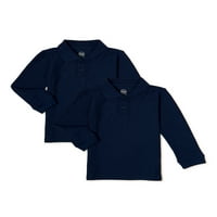 Wonder Nation Yürüyor Boys Okul Üniforması Uzun Kollu Pike Polo Gömlek, 2'li Paket, Beden 2T - 5T