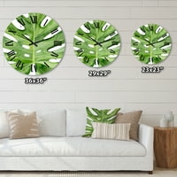 Designart 'Yeşil Monstera Yaprak Tropikal Palmiye Botanik Detay' Tropikal Duvar Saati