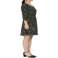 Kadın Uzun Kollu V Yaka Geometrik Motifli Şifon Elbise