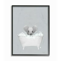Stupell Sanayi Fil Mavi Banyo Sevimli Hayvan Tasarım Grafik Sanat Siyah Çerçeveli Sanat Baskı Duvar Sanatı, 11x14