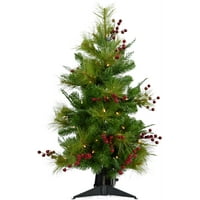 Noel Zamanı 4-Ft. Önceden Aydınlatılmış Kırmızı Dut Karışık Çam Vurgu ağacı, Sıcak beyaz LED ışıklar, CT-RB056-LED