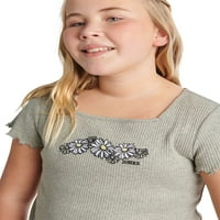 Adalet Kızlar Kısa Kollu Kare Boyun Mükemmel T-Shirt, Boyutları XS-XXL
