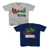 Marvel Boys Karakterler Periyodik Tablo Grafik T-Shirt 2'li Paket, 4-18 Beden