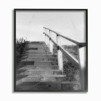 Stupell Industries Plaj Merdivenleri Deniz Okyanus Vintage Siyah Beyaz Fotoğraf Çerçeveli Duvar Sanatı Kasıtlı Fitil