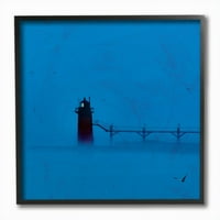 Stupell Industries Deniz Feneri Silueti Mavi Sis Fotoğraf Çerçeveli Duvar Sanatı James McLoughlin
