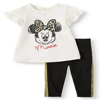 Minnie Mouse Bebek Kız Fırfır Kollu Üst ve Tayt, 2 Parça Set