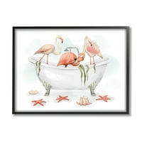 Stupell Endüstrileri Flamingo Trio Deniz Küvet Sahil Banyo Kıyı Boyama Siyah Çerçeveli Sanat Baskı Duvar Sanatı,