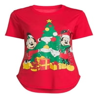 Kısa Kollu Mickey Mouse Kadın Noel Grafik Tişört