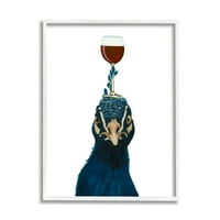 Stupell Industries Kafasında Şarap Kadehini Dengeleyen İlginç Mavi Tavus Kuşu, 30, Coco de Paris Tasarımı