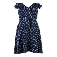 Suskun Kızlar Polka Dot Çarpıntı Kol Kravat Bel Maxi Elbise, Boyutları 7-16
