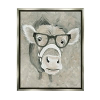 Stupell Sanayi Çiftlik Sığır Gözlük Gözlük Boyama Parlaklık Gri Yüzen Çerçeveli Tuval Baskı Duvar Sanatı, tasarım