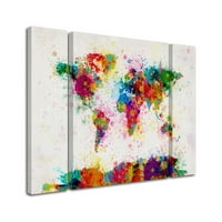 Marka Güzel Sanatlar Boya Sıçraması Dünya Haritası Michael Tompsett tarafından Tuval Sanatı Üç Panel Seti