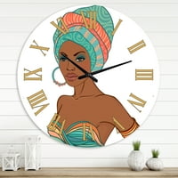 Designart 'Küpeli ve Türbanlı Afrikalı Amerikalı Kadın' Modern Duvar Saati