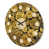 Designart 'Altın Çiçekli Retro II' Yüzyıl Ortası Modern Ahşap Duvar Saati