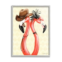 Stupell Industries Vintage Flamingolar kovboy şapkası Antika Moda Kıyafet Grafik Sanat Gri Çerçeveli Sanat Baskı