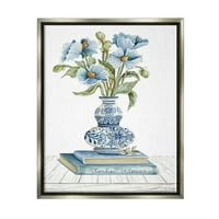Stupell Industries Mavi Çiçek Aranjmanı Süslü Çömlek Natürmort Boyama Parlaklık Gri Yüzen Çerçeveli Tuval Baskı Duvar